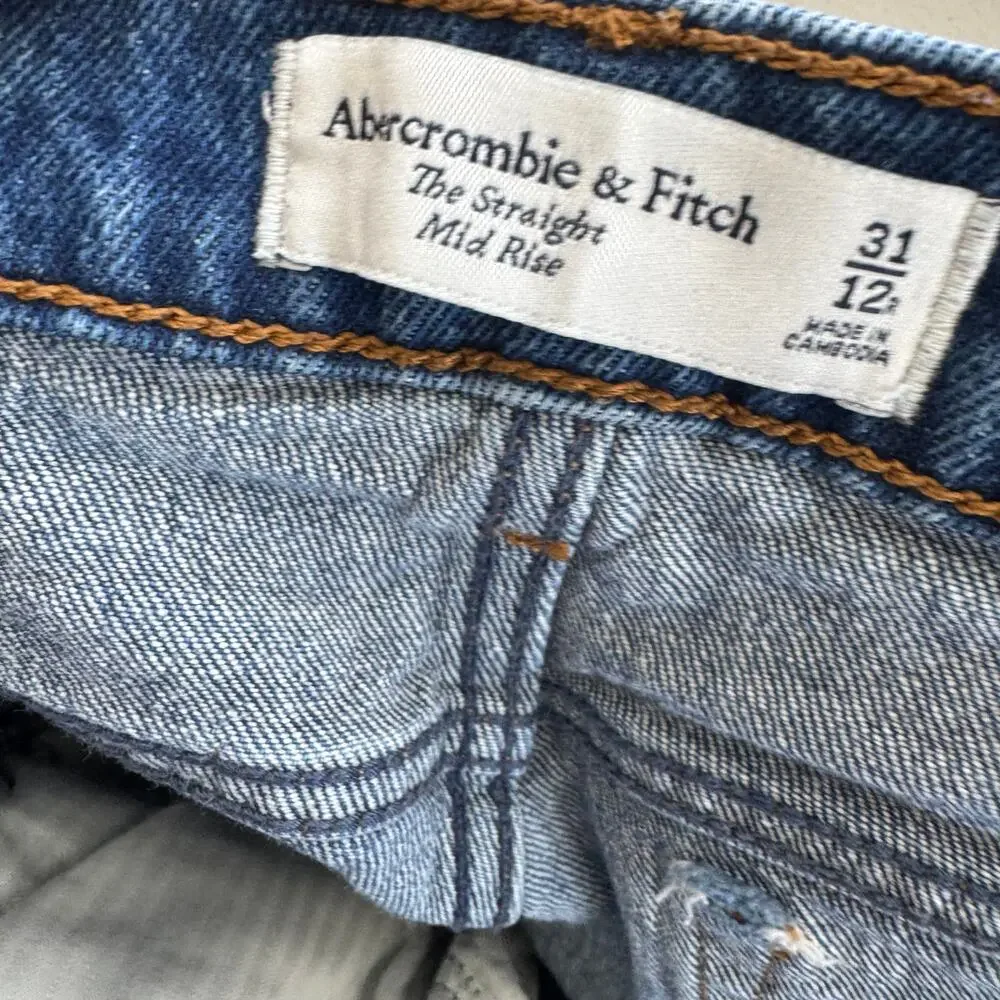 Abercrombie & Fitch Straight Mid Rise Jeans Denim Blue Button Zip Pocket Sz 31 - Picture 4 of 5